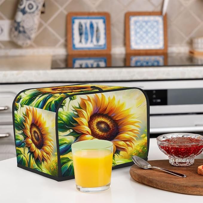 Toaster Cover 4 Slice Wide Slot Sunflower Floral FlowerBread Toaster Oven Dustproof Cover Small Appliance Kitchen Covers Dust and Fingerprint Protection for Women Gift 4 Slice