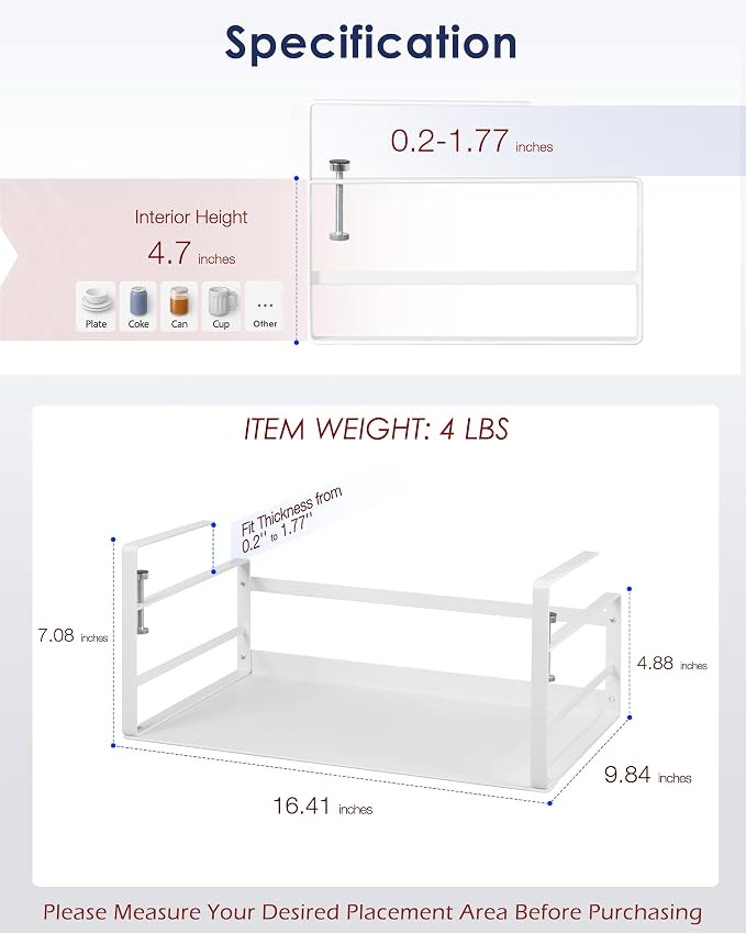 Nxconsu Under Shelf Basket Storage Organizer 2 Pack, Large 16.1" White | Heavy-Duty Metal Under Shelf Basket Holds 30 lbs, No-Drill Knob-Lock Storage Organizer for Kitchen Cabinet Pantry Cupboard