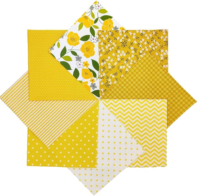 8 pcs/lot Fabric Bundles Top Cotton 19.69" x 19.69" (50cm x 50cm) Quilt, Pre-Cut Squares Sheets for Patchwork Sewing Quilting Crafting, Yellow Floral.