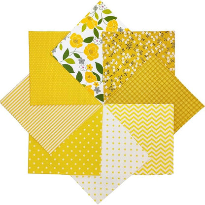 8 pcs/lot Fabric Bundles Top Cotton 19.69" x 19.69" (50cm x 50cm) Quilt, Pre-Cut Squares Sheets for Patchwork Sewing Quilting Crafting, Yellow Floral.