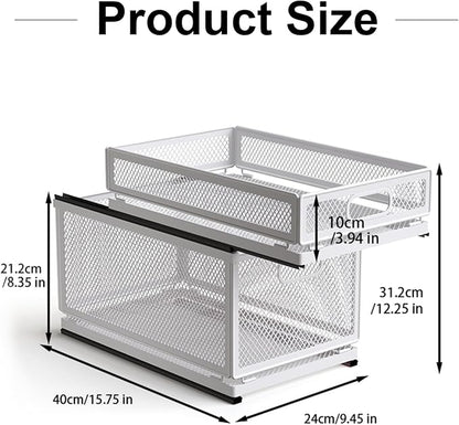 Pull Out Cabinet Organizer, Slide Out Drawers Fixed with Adhesive Nano Film, Pantry Shelves Sliding Drawer Storage Organization for Kitchen (Double Layer 15.7*9.4*12.28inch/40*24*31.2cm)