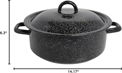 Mirro 4.5 Quart Traditional Vintage Style Black Speckled Enamel on Steel Dutch Oven with Lid, (MIR-10701)