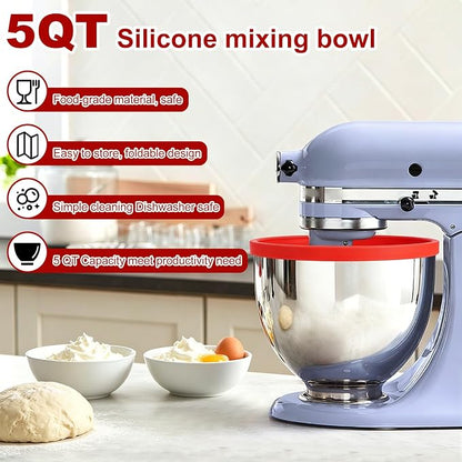 Silicone Bowl Liners Compatible with KitchenAid 4.5 & 5 Qt Tilt-Head Stand Mixer, 3 Pack Bowl Inserts with Lids, Food-Grade BPA-Free Nonstick Reusable Mixer Bowl Liners