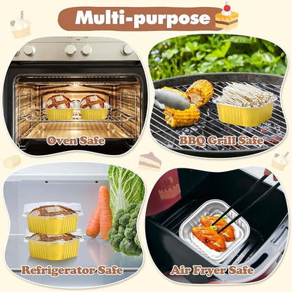 selizo 60 Pack 10oz Mini Disposable Cake Pans with Lids, Aluminum Foil Square Baking Cups, 4.4x4.4 Large Baking Cake Tins Cup Cake Containers with Lids for Individual Cakes