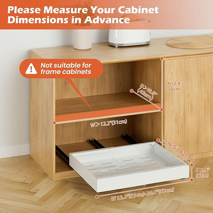 1Pack Expandable Pull Out Cabinet Organizer 16.5"Deep, Adjustable Width 12.2"-20.4" Slide Out Drawers & Roll Out Shelves for Kitchen Cabinets, Easy Install with Double-Sided Adhesive, White