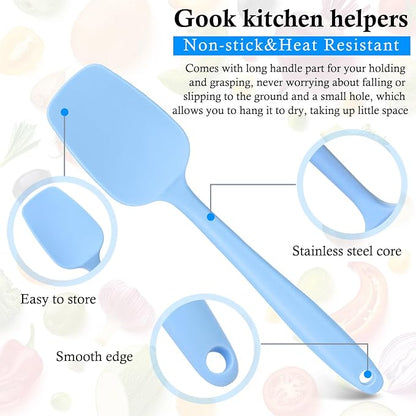 Shappy 4 Pieces Silicone Cooking Spoons 10.6 Inch Heat Resistant Kitchen Spoons for Mixing, Serving and Stirring Upgrade Large Non Stick Basting Utensils, Dishwasher Safe(Spatula,Classic Color)