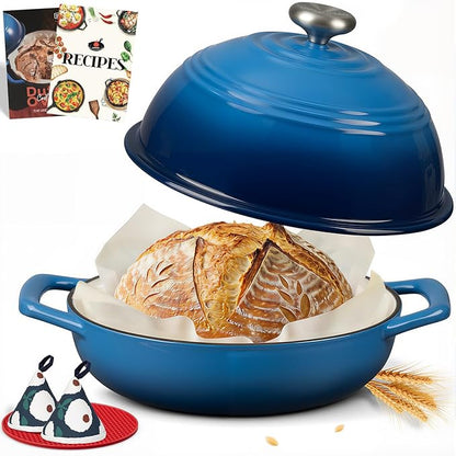 Overmont 6QT Enameled Cast Iron Bread Oven — Taller Body for Even Baking, Durable & Easy-to-Clean, Includes Dome Lid, Cotton Potholders & Cookbook, Perfect for Home Bakers & Sourdough Enthusiasts