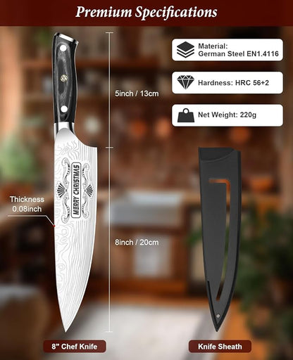 MOSFiATA Gifts for Him Her Men Women Husband, Christmas Xmas Stocking Stuffers, Birthday Gifts ideas for Him Her, 8 inch Pro German Chef Knife, Kitchen Knife Gift Set