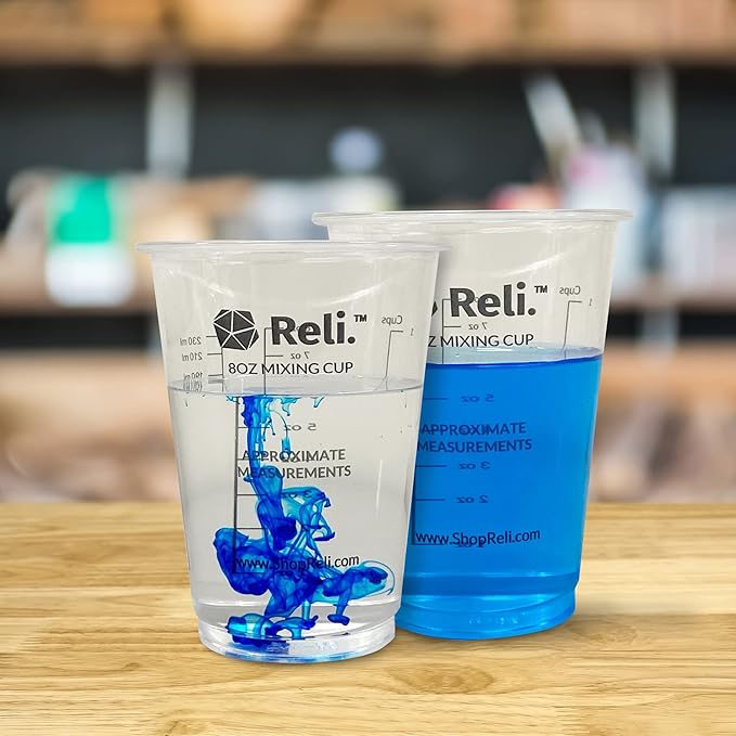 Reli. 8 oz Paint Mixing Cup/Resin Mixing (20 Pcs) | Disposable Measuring Cups | Clear Plastic Measures | Use for Paint, Epoxy Resin, Pigments (8oz)