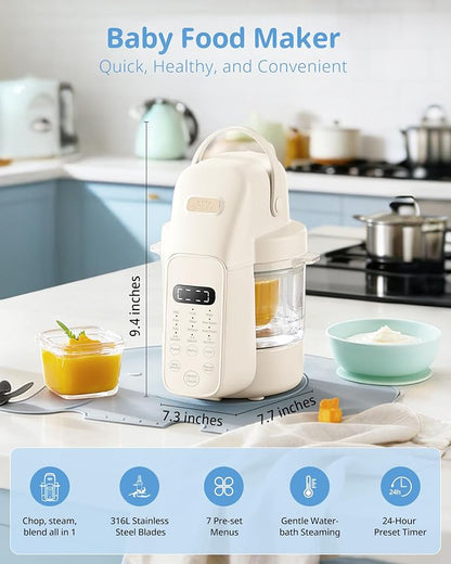 SosekiBaby FM01 Baby Food Maker with Glass Bowl One Step Baby Blender-Food Processor and Steamer Puree Grinder 316L Stainless Steel Blades Auto Cooking & Easy Cleaning-BPA-Free Ivory