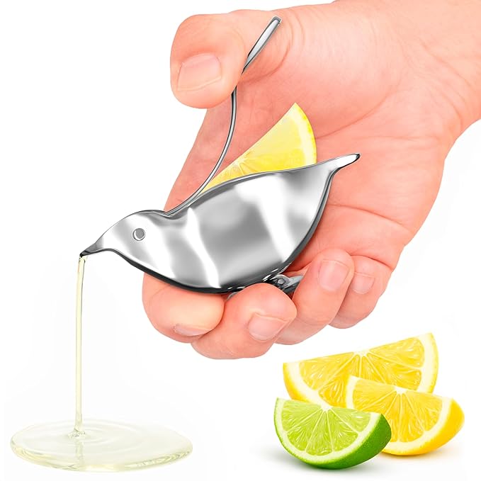 Lemon Squeezer Stainless Steel Manual Juicer – Press More Juice with Less Effort, Bird Lemon Squeezer with Pour Spout, Manual Lemon & Lime Press, Mess-Free Hand Juicer for Cocktails, Cooking & Drinks