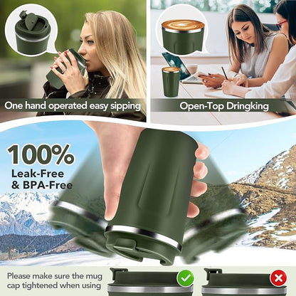 Volhoply 12 oz Double Wall Insulated Vacuum Travel Coffee Mug with Flip Lid Bulk 8 Pack,Reusable Stainless Steel Leak Proof Coffee Cup,Portable Cafe Thermal Tumbler for Hot Drinks(Assort Color,8 Set)