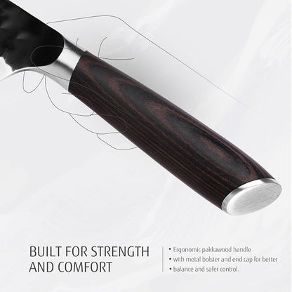 hecef Professional Japanese Chef Knife, 8 Inch Kitchen Knife with High Carbon Steel Blade, Ultra Sharp Edge & Ergonomic Pakkawood Handle for Daily Meal Prep