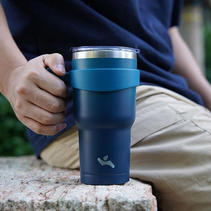 Konokyo 30 oz Tumbler with Handle and 2 Straw 2 Lid, Insulated Water Bottle Stainless Steel Vacuum Cup Reusable Travel Mug,Indigo Black