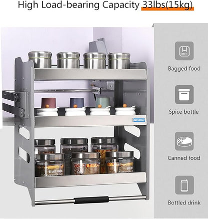 3-Tier Kitchen Cabinet Pull Down Shelf, Heavy-Duty Shelf Lifting Basket for Upper Kitchen Wall Cabinet, Metal Dish and Spice Rack System Lift Upper Cabinet