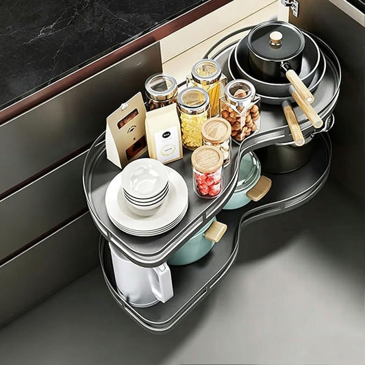 Blind Corner Cabinet Organizer Pull Out, 2 Tier Magic Corner Pull Out Shelves for Kitchen Storage, Soft Close Adjustable Height Organizer, Heavy Duty Metal Rack for Pots, Pans and Pantry Items