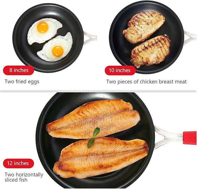12 Inch Nonstick Frying Pan, Tri-Ply Clad Stainless Steel Skillet with Reinforced Coating, Detachable Handle with Silicone Sleeve, Dishwasher & Oven Safe, Induction Compatible, PFOA-Free