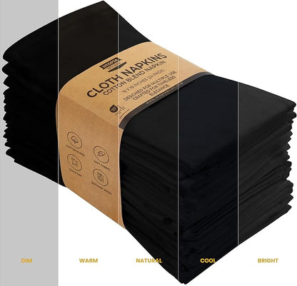 Utopia Kitchen Black Cloth Napkins [24 Pack, 18x18 Inch] Absorbent Cotton Blend Washable and Reusable for Dinner, Restaurant, Lunch, Wedding and Hotel