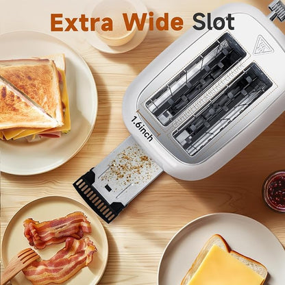 Aigostar Retro 2 Slice Toaster - Stainless Steel, Extra Wide Slots, Bagel Function, Cancel & Defrost, 6 Shade Settings, Removable Crumb Tray, White