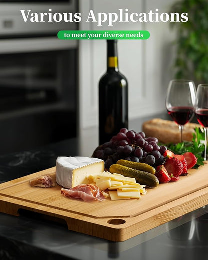 Kitsure Bamboo Cutting Board - Multi-Sizes Wooden Cutting Boards for Kitchen, Convenient Kitchen Essentials with Deep Juice Grooves, Cutting Board for Chopping & Serving, X-Large, Natural