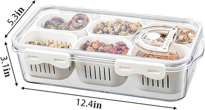 2Pack Divided Food Serving Tray with Lids Stackable Snackle Box for Candy Nuts Spice Fruit&Veggie Container with 6 Small Dividers Plastic Storage Bins for Fridge Pantry Freezer