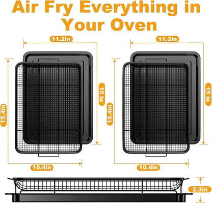 DONGULI Air Fryer Basket Oven - 2 Set Large Air Fryer Basket and Tray Stainless Steel Oven Air Fryer Rack Pan Accessories for Baking (L-2 Pack-Black-15.7"x11.8")