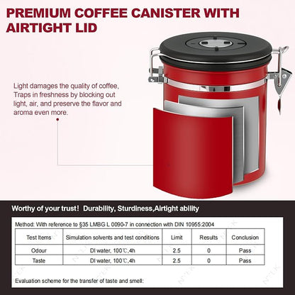 ShanSon Coffee Canister Airtight, Stainless Steel Bean Storage Container with Date Tracker & Scoop, Grounds Sugar Flour Tea Cereal Fits Kitchen Pantry, Ideal Gift for Coffee Lovers,22oz,Red