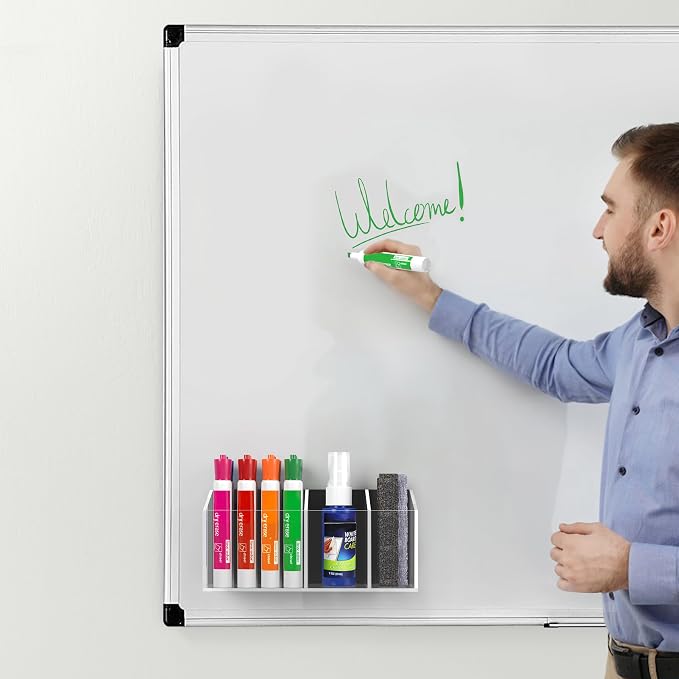 HBlife 2 Pack Magnetic Dry Erase Marker Holder for Whiteboard with 3 Compartments, Acrylic Wall Mount Magnet Pen Holder for Refrigerator, Locker Organizer Accessories for Classroom Office, Clear