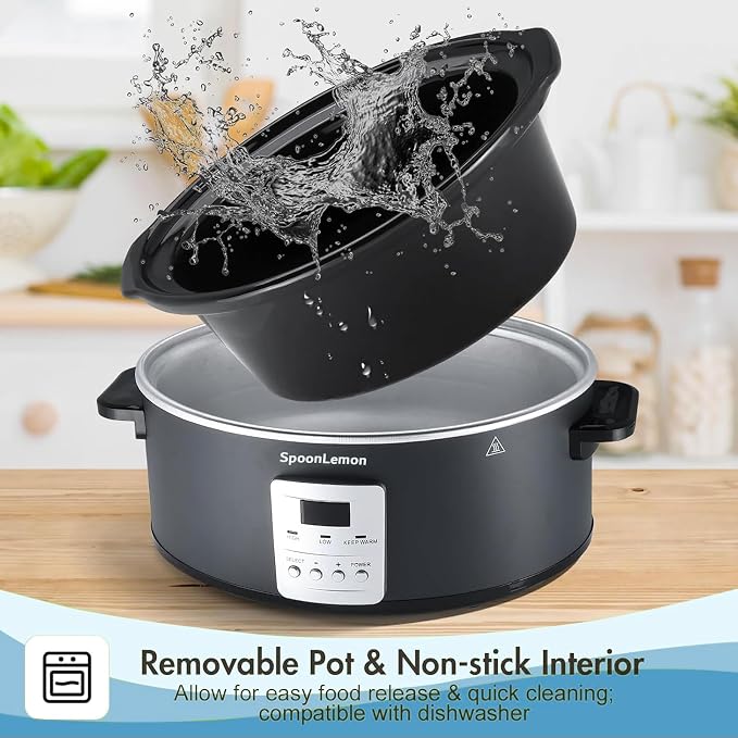 7QT Slow Cooker, Electric Programmable Cooker with 20H Timer & 3 Heat Settings, Oval Ceramic Pot — Ideal for Family Meals & Meal Prep, Compatible with 20 Count 13"x21" Cooking Liners