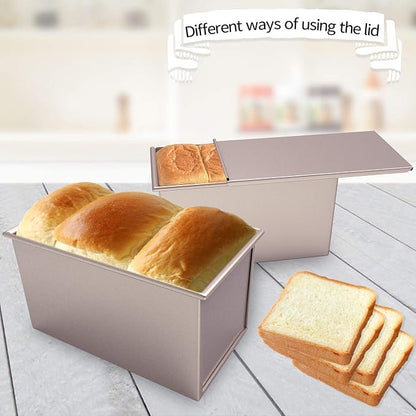 CHEFMADE Pullman Loaf Pan with Lid, 1Lb Dough Capacity Non-Stick Rectangle Flat Bread Pan Bakeware, Toast Mold with Cover for Oven Baking Cakes, Breads and Meatloaf (Champagne Gold)