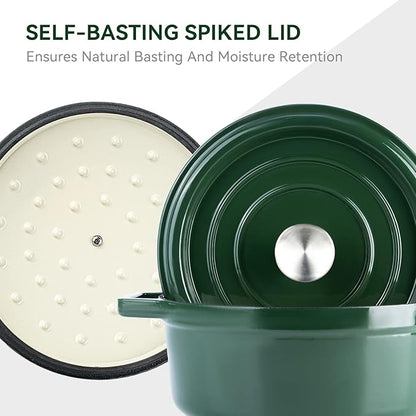 Miereirl 6.5 Quart Enameled Dutch Oven Pot with Lid, Cast Iron Dutch Oven with Dual Handles for Bread Baking, Cooking, Non-stick Enamel Coated Cookware (Green)
