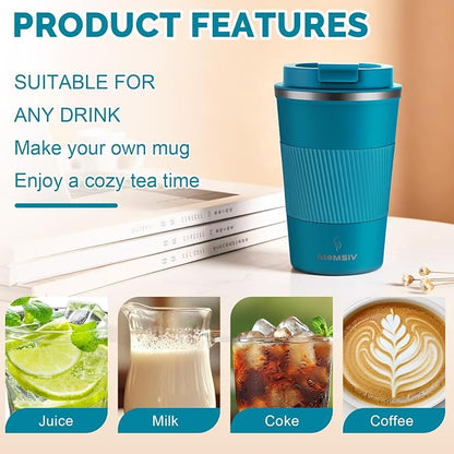 MOMSIV 12oz Travel Mug, Insulated Coffee Cup with Leakproof Lid, Travel Coffee Mug Vacuum Stainless Steel Double Walled Reusable Coffee Cup for Hot and Cold Water Coffee