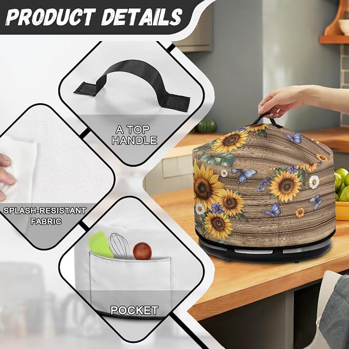 Slow Cooker Dust Cover Compatible with 6-8 qt Crock for Pot Sunflower Butterfly Pattern Small Kitchen Appliance Decor Dust Cover