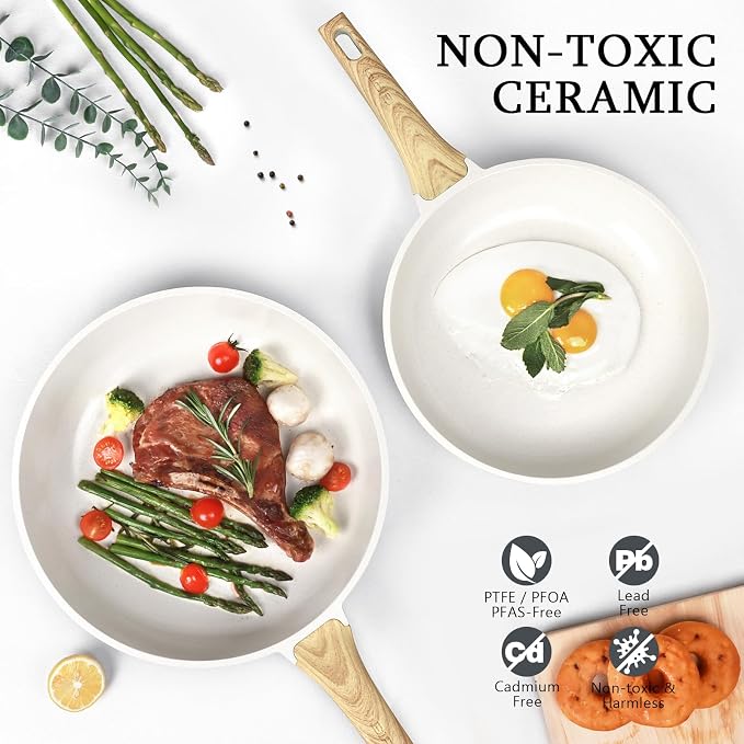 GiPP Ceramic Nonstick Frying Pan with Lid - 12" Healthy Non-Toxic Non Stick Skillet Omelette Pans, Induction Compatible Chef Pan, PFAS & PFOA-Free, Dishwasher Safe, Stay Cool Handles