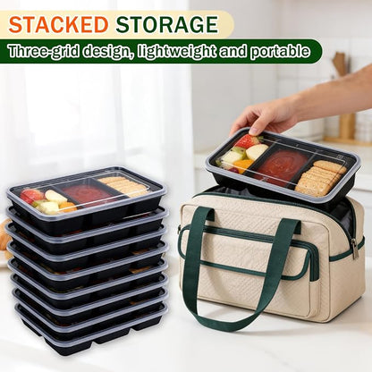20 Sets Reusable Snack Containers Meal Prep Containers 3 Compartment Condiment Container With Lids Snackle Box Container Portion Control for Refrigeration Sauce,Outdoor Takeaway,Travel(Black)