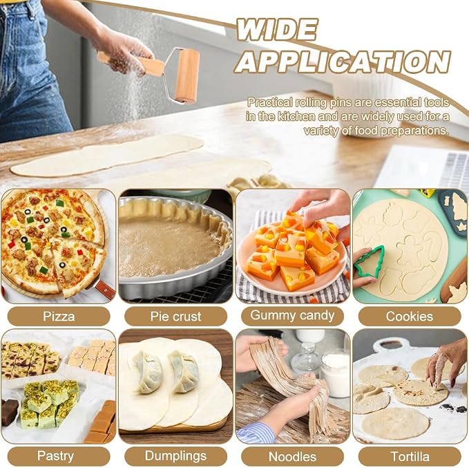 Small Wooden Rolling Pin with Handle, Non-Stick Small Dough Roller, Kitchen Baking Tool for Pizza, Pastry, Cookie & Dumpling Making