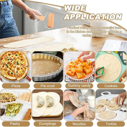 Small Wooden Rolling Pin with Handle, Non-Stick Small Dough Roller, Kitchen Baking Tool for Pizza, Pastry, Cookie & Dumpling Making