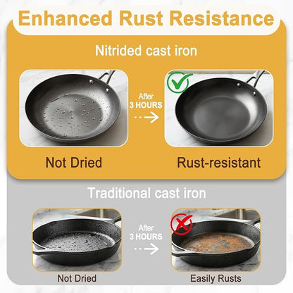 10.25" Lightweight Cast Iron Skillet – Smooth Polished Frying Pan with Rust-Resistant Nitrided Finish for Searing, Frying & Sautéing