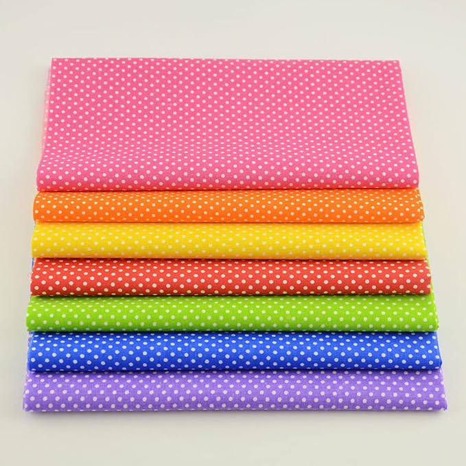 Cotton Fabric Plain Printed 7 Pieces (20"X20"), Comfortable Fabric For Quilting, Pretty Floral Pattern, DIY Artcraft For Sewing - Rainbow