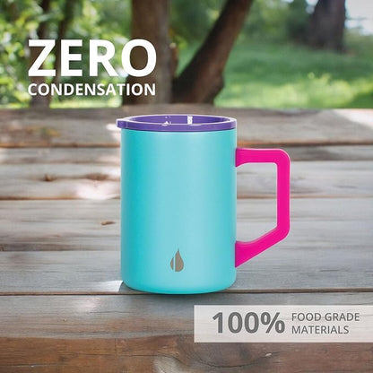 Elemental Insulated Coffee Mug - Triple-Wall Stainless Steel Summit Travel Cup for Hot and Cold Drinks - Thermal Coffee Mug with Lid and Handle for Camping, Office & Trave 16oz - Blue Tie Dye