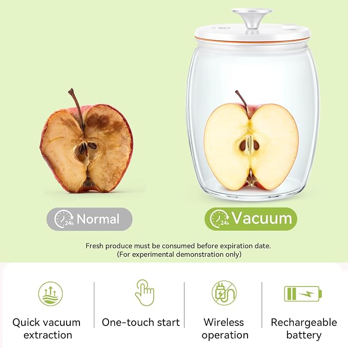Secura VacGuard Fresh Canister, Electric Vacuum Canister, Smart Storage Container & Coffee Containers for Coffee Beans, Cookie & Pet Food 3 L, 101 oz