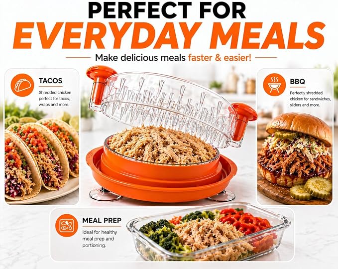 Chicken Shredder Tool Twist – Shred Chicken in Seconds, Easy Meal Prep, BPA-Free, Dishwasher Safe, Anti-Slip Base, Meat Shredder for Chicken Breast, BBQ, Tacos & More