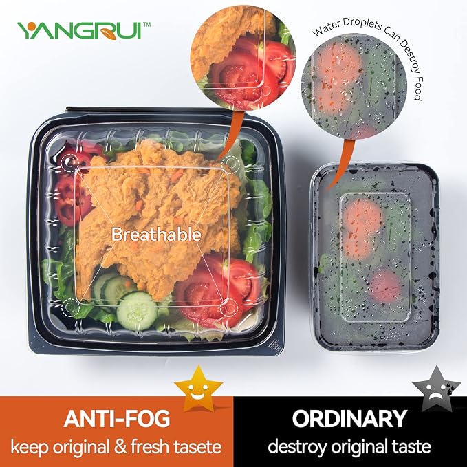 YANGRUI 25-Pack 34 oz 8" Clamshell Takeout Container Shrink-Wrapped No Wash | Steam-Resistant Anti-Fog Lid, Leakproof BPA-Free PP, Microwave Safe for Hot Soups, Restaurant To-Go & Branded Delivery