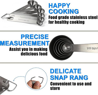 Measuring Spoons, Premium Heavy Duty Stainless Steel Measuring Spoons Cups Set, Small Tablespoon with Metric and US Measurements, Set of 6 for Measuring Dry and Liquid Ingredients