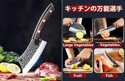 DRGSKL Serbian Chef Knife Set - 10 PCS Hand Forged Butcher Knife Set with Bag - High Carbon Steel Kitchen Knives - Meat Cleaver Viking Boning Knives for Brisket Trimming - Gifts for Men and Women