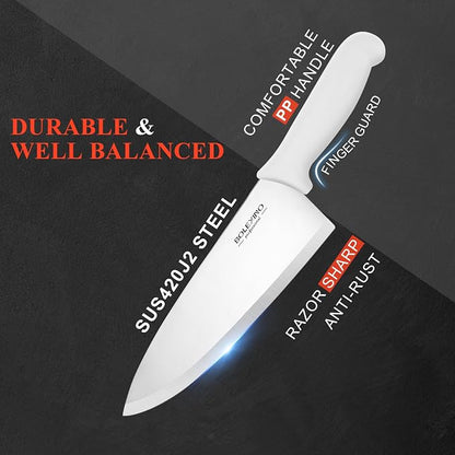 8 inch Japanese High Carbon Stainless Steel Chef Knife Set, Professional Extra Sharp Wide Cook Knife with Non-slip Ergonomic Handle, for Kitchen Home Restaurant