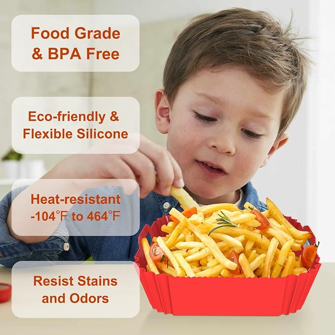 2 Pack Silicone Air Fryer Liners Reusable, 7.1 Inch Airfryer Liners 4-7 QT Square Air Fryer Liners Silicone Pot Oven Liner Baking Tray, Air Fryer Basket Mat Silicone Bowl Air Fryer Accessories