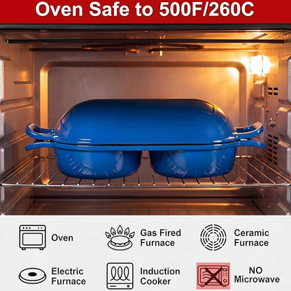 Cast Iron Dutch Oven for Sourdough Bread Baking, Enameled Bread Pot with Lid, Nonstick Double Loaf Pan for Homemade Bread, Cake & Meatloaf, Oven Safe to 500°F, 16.5cm Diameter, Blue