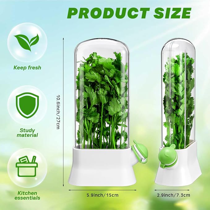 Baderke 2 Pieces Herb Saver for Refrigerator Fresh Herb Keeper Cilantro Container for Fridge Saver Pod for Cilantro, Parsley, Asparagus, Keeps Vegetables for 2-3 Weeks(White)