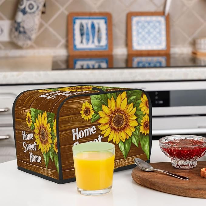 Flower Sunflower Toaster Cover 4 Slice Wide Slot Washable Toaster Covers | Painting Art Dust and Fingerprint Protection Bread Maker Covers for Kitchen Accessories Decor Bakeware Women Gift